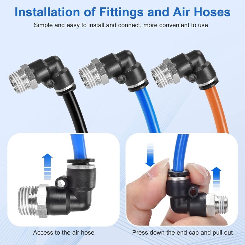 cnaodun 12 Pcs Push to Connect Fittings 1/4 Inch Tube OD x 1/4 Inch NPT Thread Pneumatic Male Straight and Elbow Quick Connect Air line fittings - Image 5